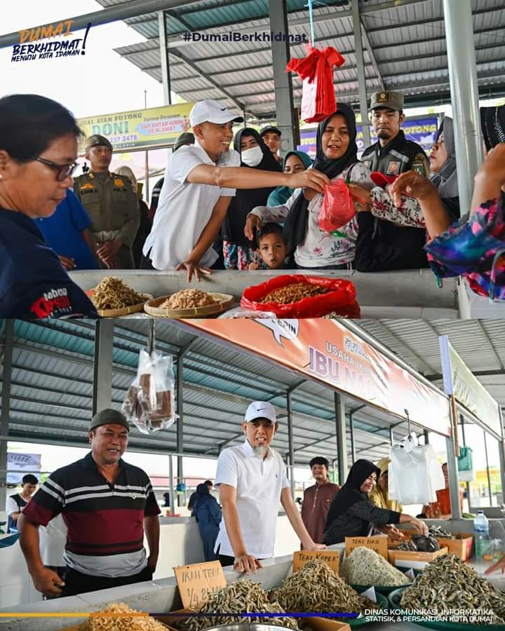 Wali Kota Dumai H. Paisal, SKM, MARS Meninjau Fasilitas Pasar Rakyat Lepin Serta Membeli Beberapa Bahan Pokok
