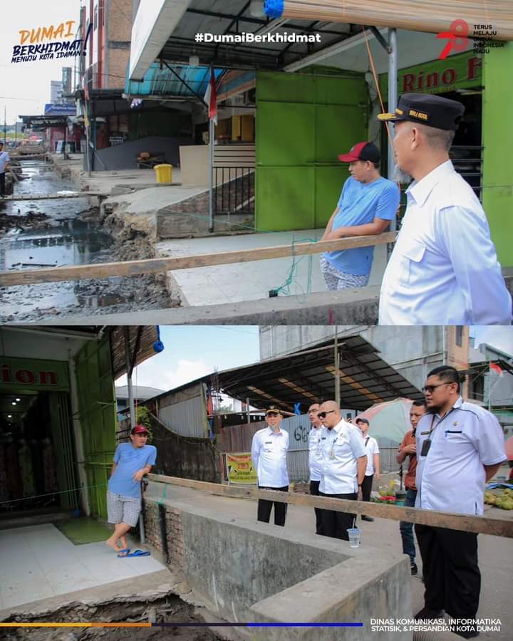 Wali Kota Dumai H. Paisal, SKM, MARS Didampingi Kepala Dinas PUPR Kota Dumai Riau Satrya Alamsyah, ST, MT Meninjau Pelaksanaan Drainase