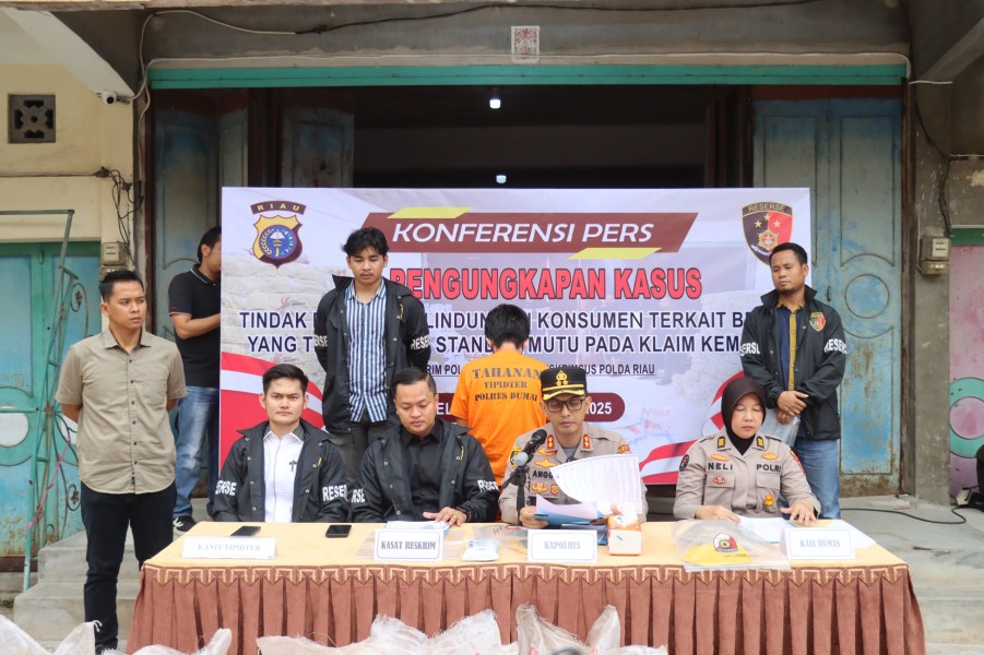 Kepolisian Resor Dumai Menggelar Press Release Terkait Pengungkapan Kasus Dugaan Tindak Pidana Beras Tidak Sesuai Mutu