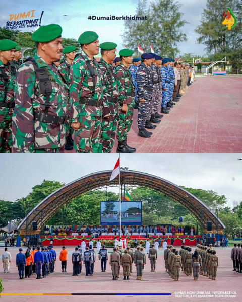 TNI Polri dan OPD di lingkungan Pemerintah Kota Dumai Mengikuti Upacara Peringatan Hari Jadi Kota Dumai Ke-24